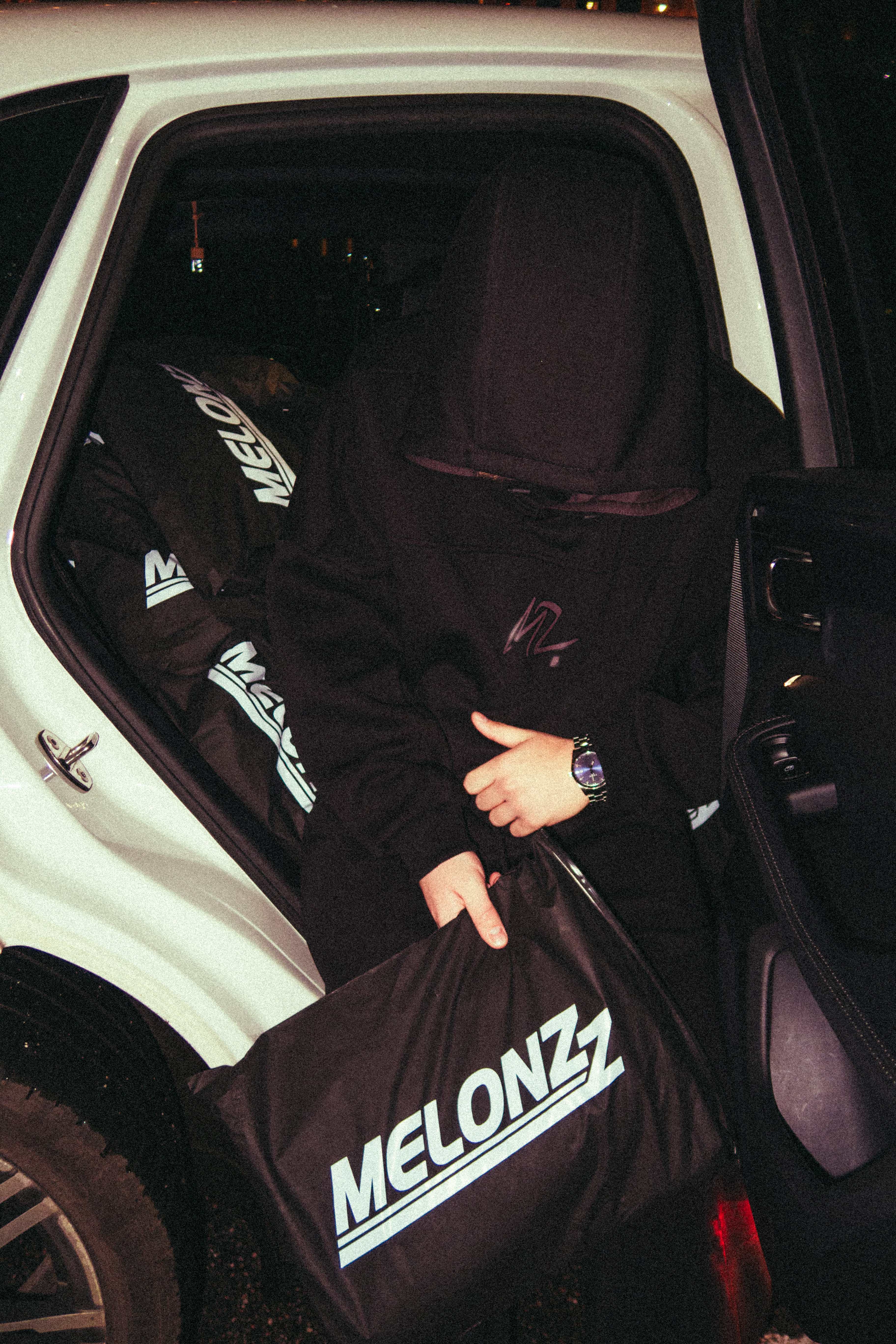 MELONZZ Black Hoodie - White Car Shoot