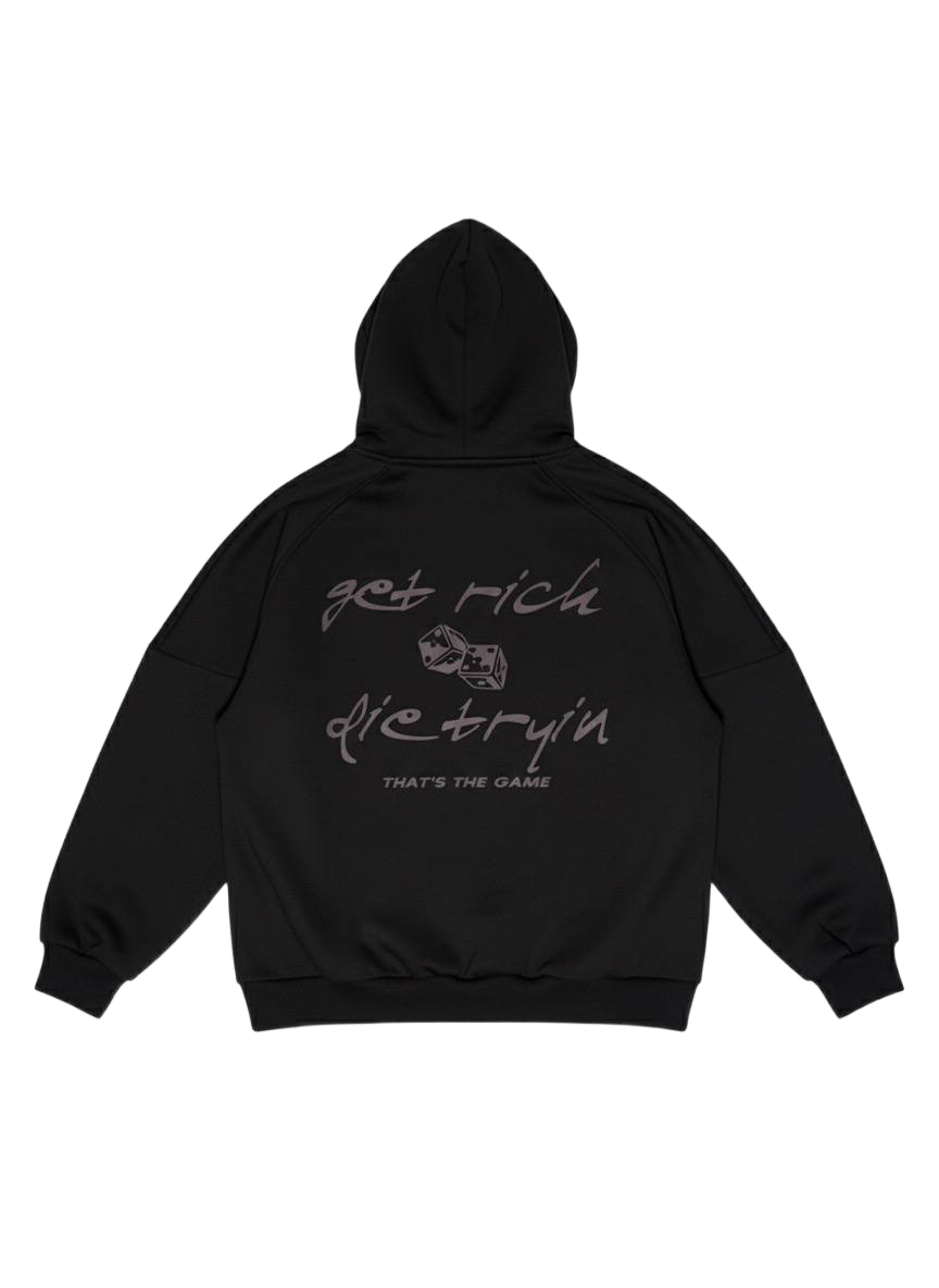 Худи черное «Get rich» - задняя сторона